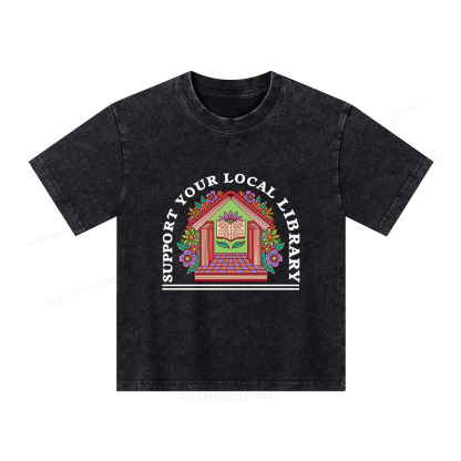 Pagewings Support Your Local Library Unisex Kids Washed T-shirt