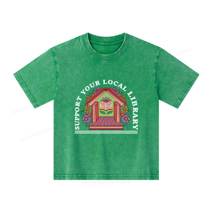 Pagewings Support Your Local Library Unisex Kids Washed T-shirt