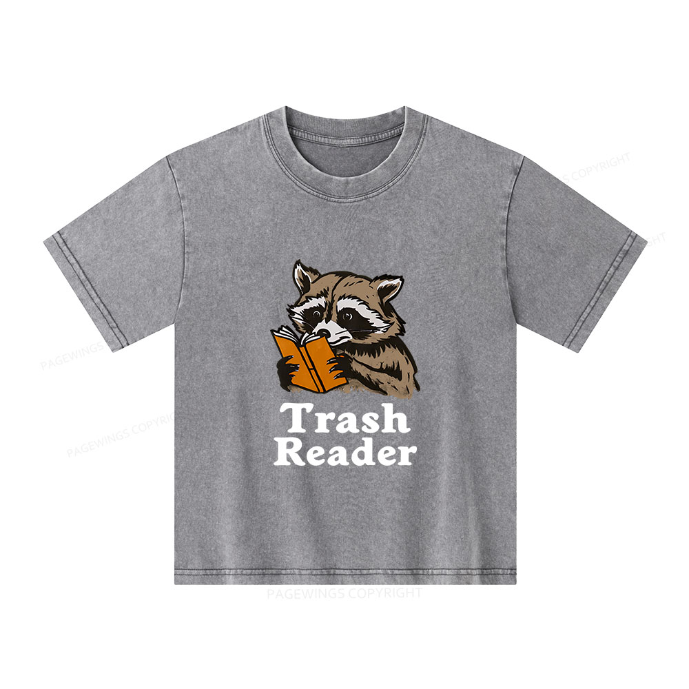 Pagewings Trash Reader Unisex Kids Washed T-shirt