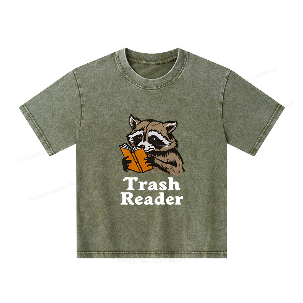 Pagewings Trash Reader Unisex Kids Washed T-shirt
