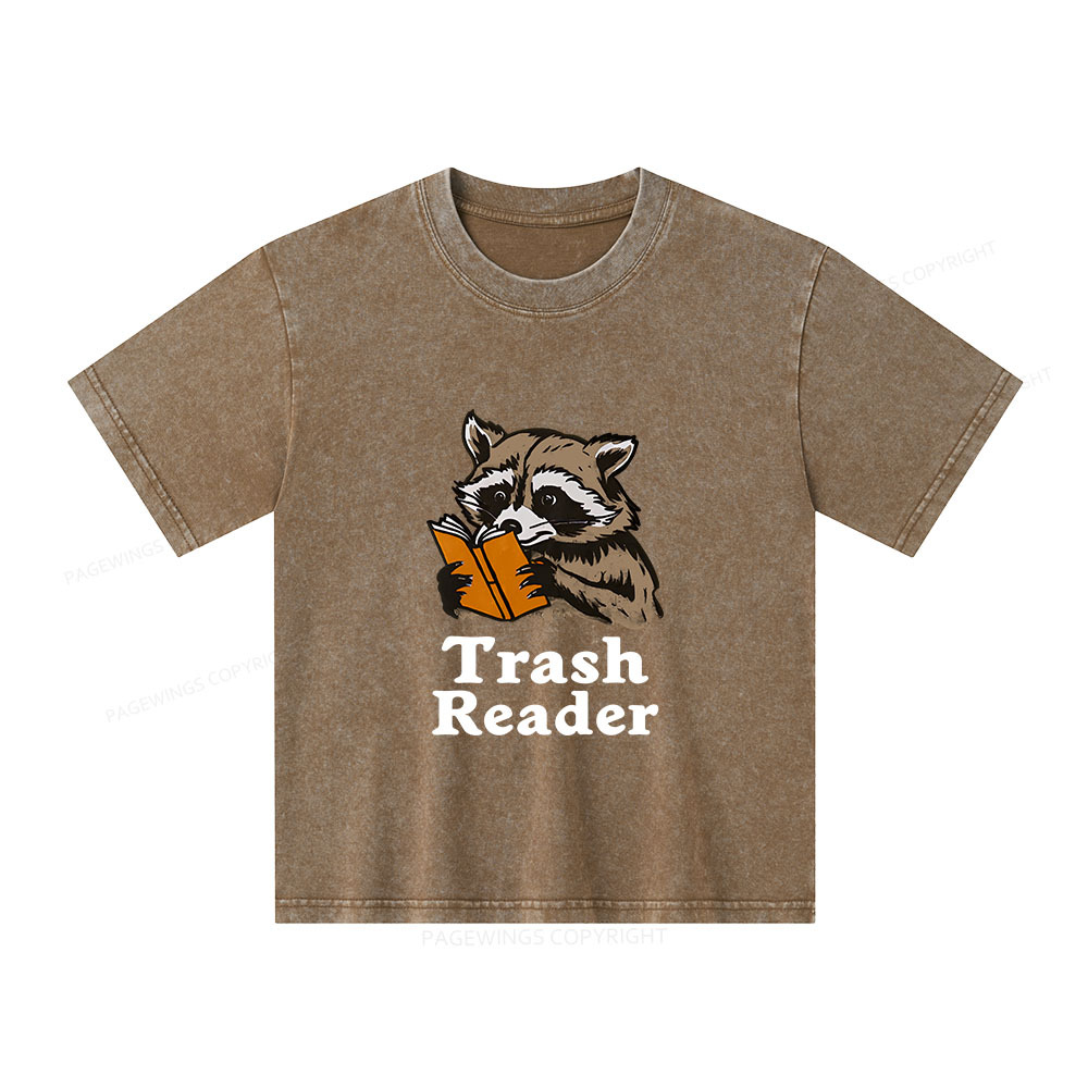 Pagewings Trash Reader Unisex Kids Washed T-shirt