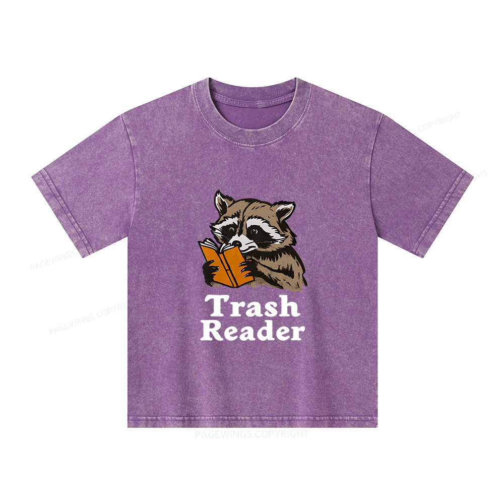 Pagewings Trash Reader Unisex Kids Washed T-shirt