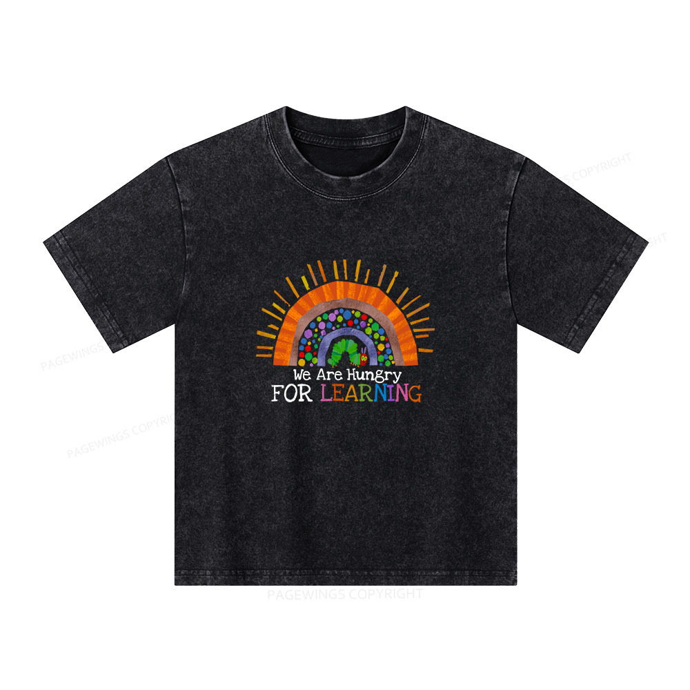 Pagewings We Are Hungry For Learning Unisex Kids Washed T-shirt