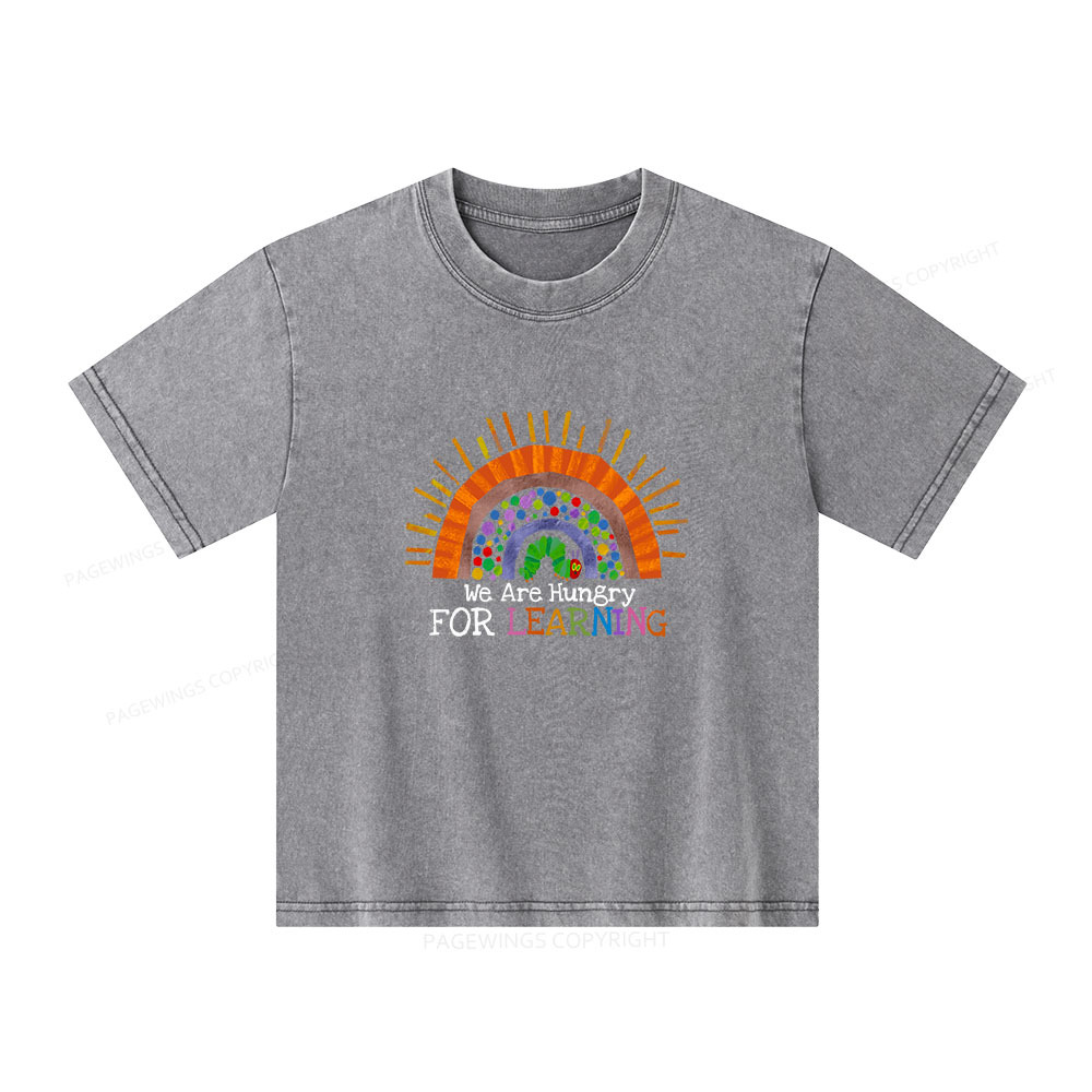Pagewings We Are Hungry For Learning Unisex Kids Washed T-shirt