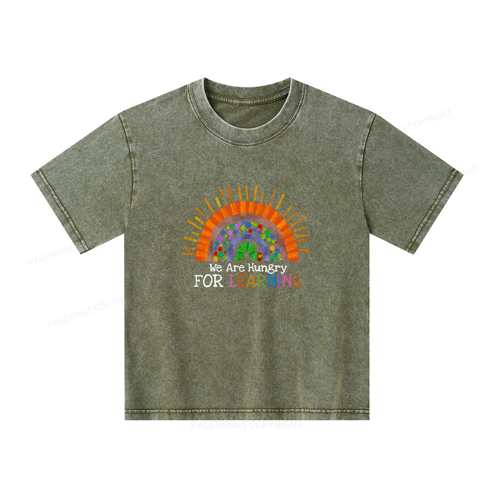 Pagewings We Are Hungry For Learning Unisex Kids Washed T-shirt