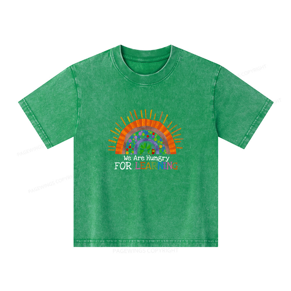 Pagewings We Are Hungry For Learning Unisex Kids Washed T-shirt