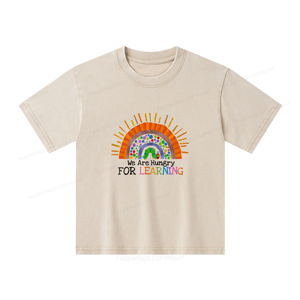 Pagewings We Are Hungry For Learning Unisex Kids Washed T-shirt