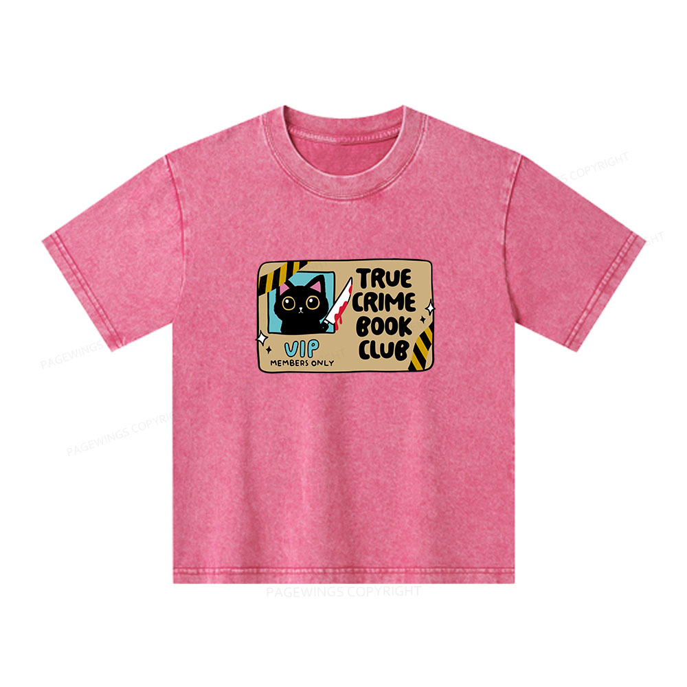 Pagewings True Crime Book Club Unisex Kids Washed T-shirt