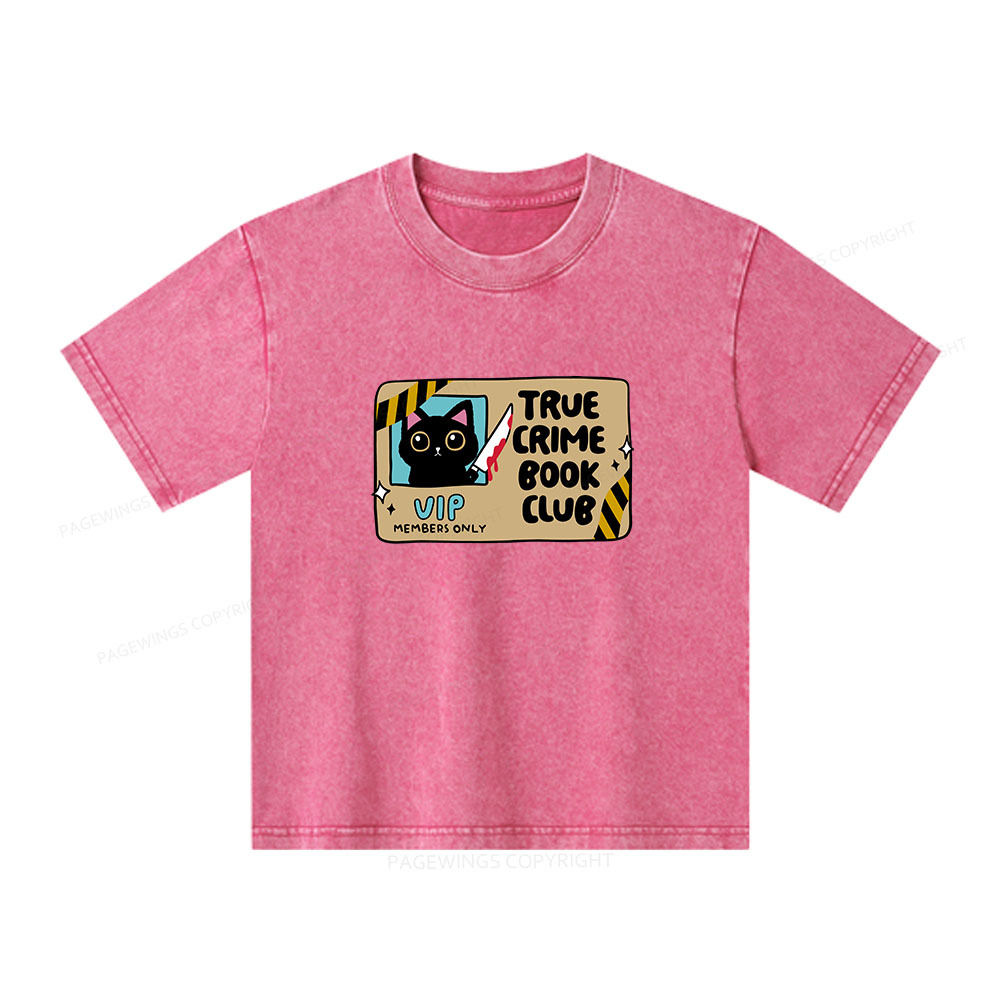 Pagewings True Crime Book Club Unisex Kids Washed T-shirt