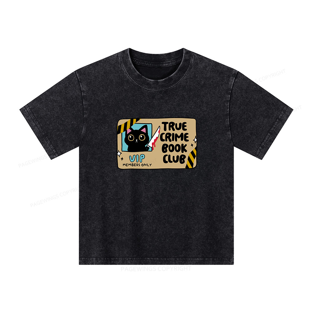 Pagewings True Crime Book Club Unisex Kids Washed T-shirt