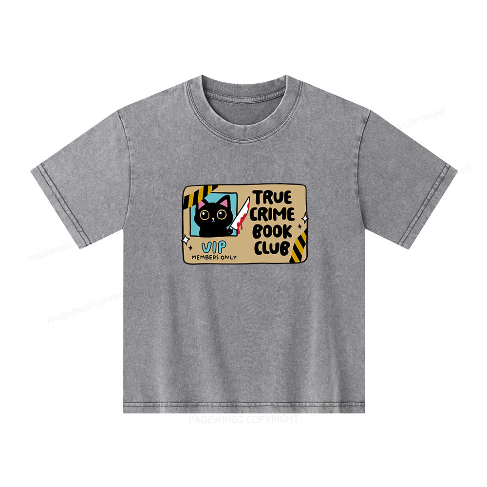 Pagewings True Crime Book Club Unisex Kids Washed T-shirt