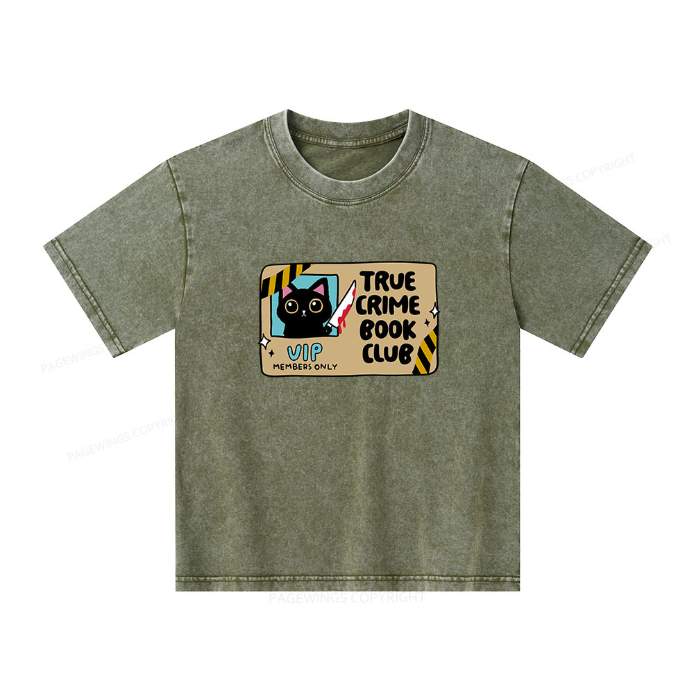 Pagewings True Crime Book Club Unisex Kids Washed T-shirt