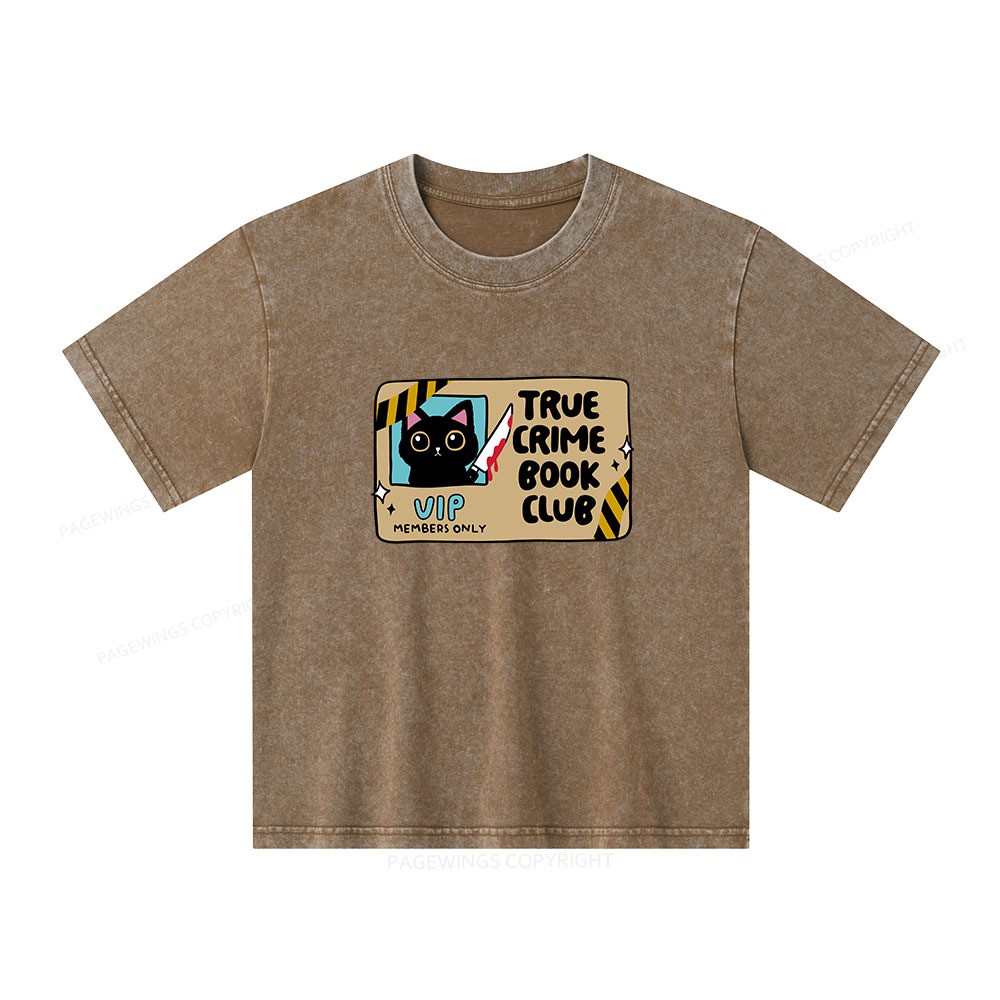 Pagewings True Crime Book Club Unisex Kids Washed T-shirt