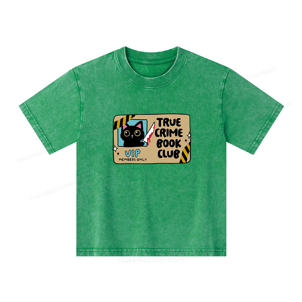 Pagewings True Crime Book Club Unisex Kids Washed T-shirt