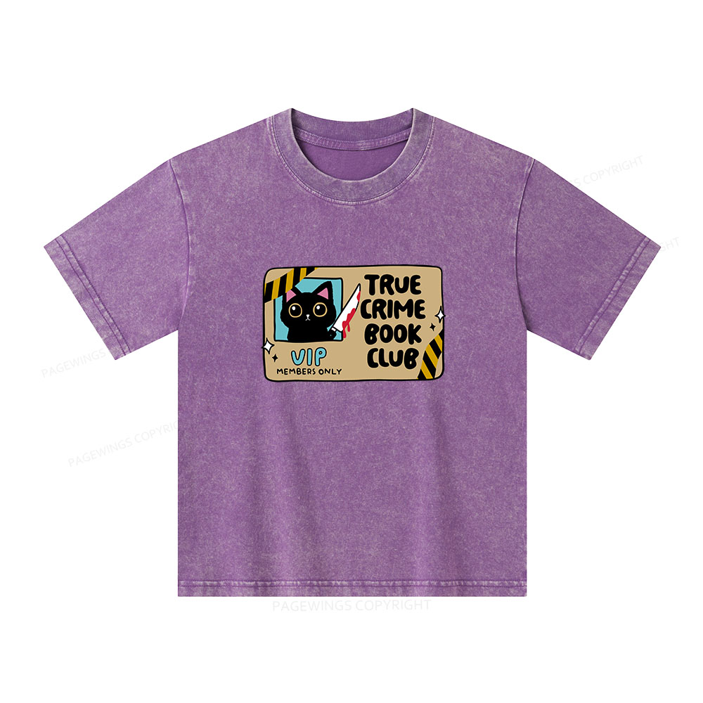Pagewings True Crime Book Club Unisex Kids Washed T-shirt
