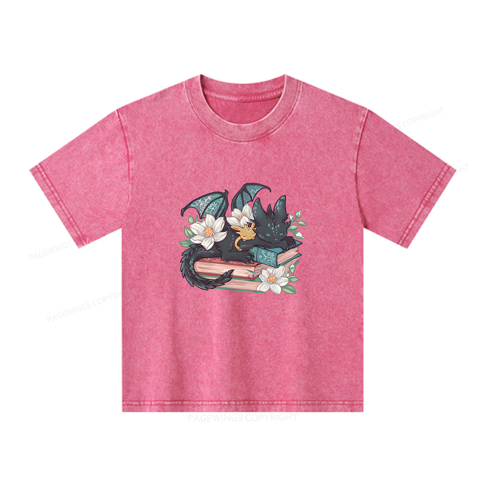 Pagewings Fantasy Book Dragon Unisex Kids Washed T-shirt