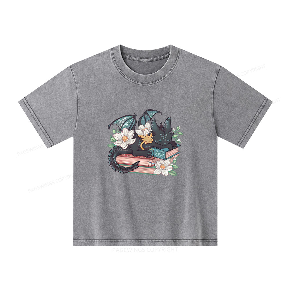 Pagewings Fantasy Book Dragon Unisex Kids Washed T-shirt