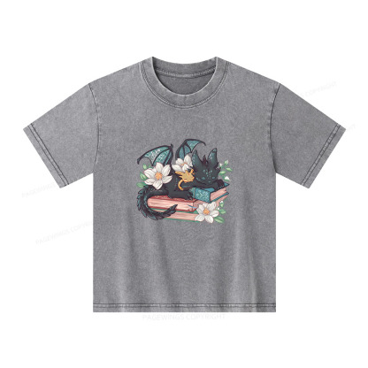 Pagewings Fantasy Book Dragon Unisex Kids Washed T-shirt
