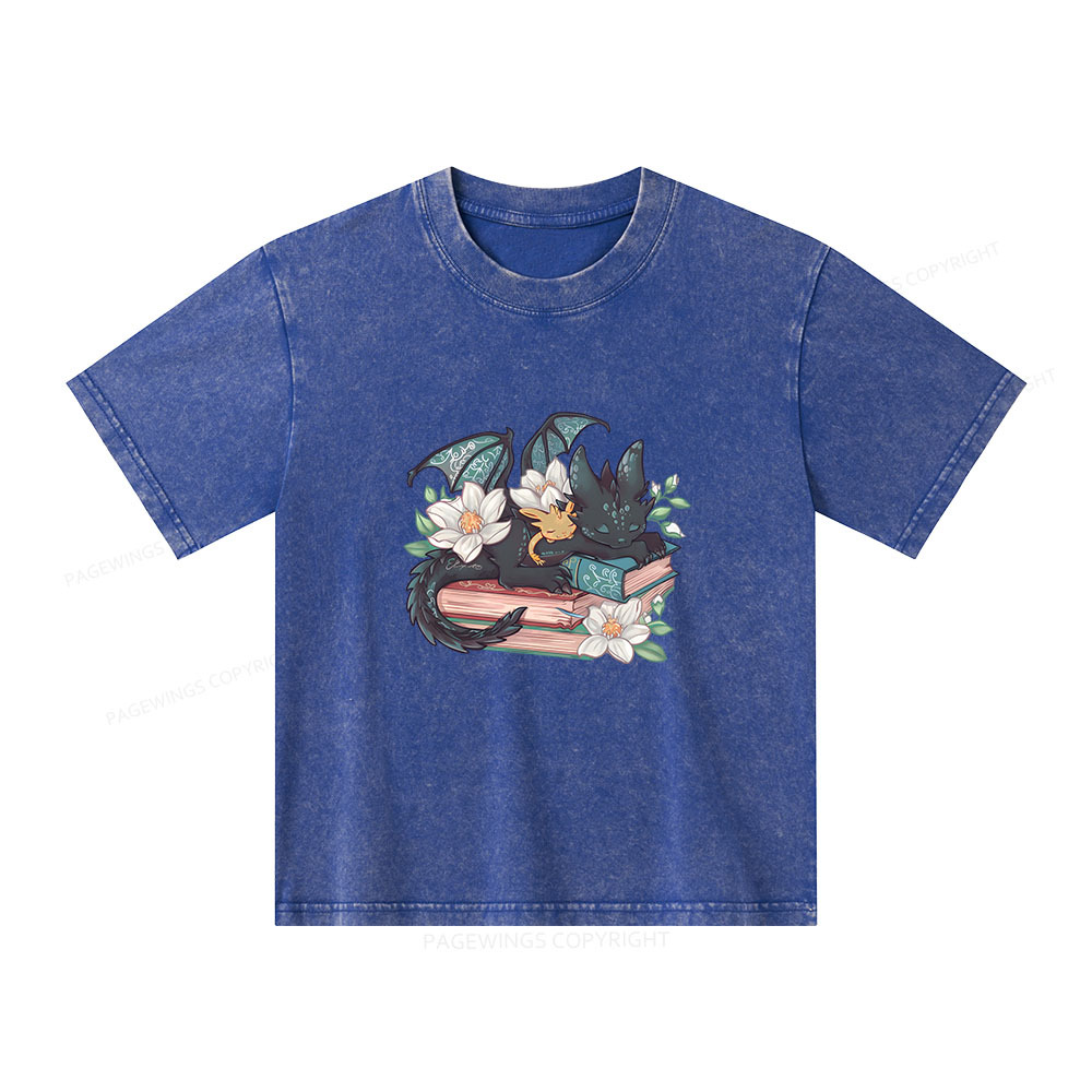 Pagewings Fantasy Book Dragon Unisex Kids Washed T-shirt