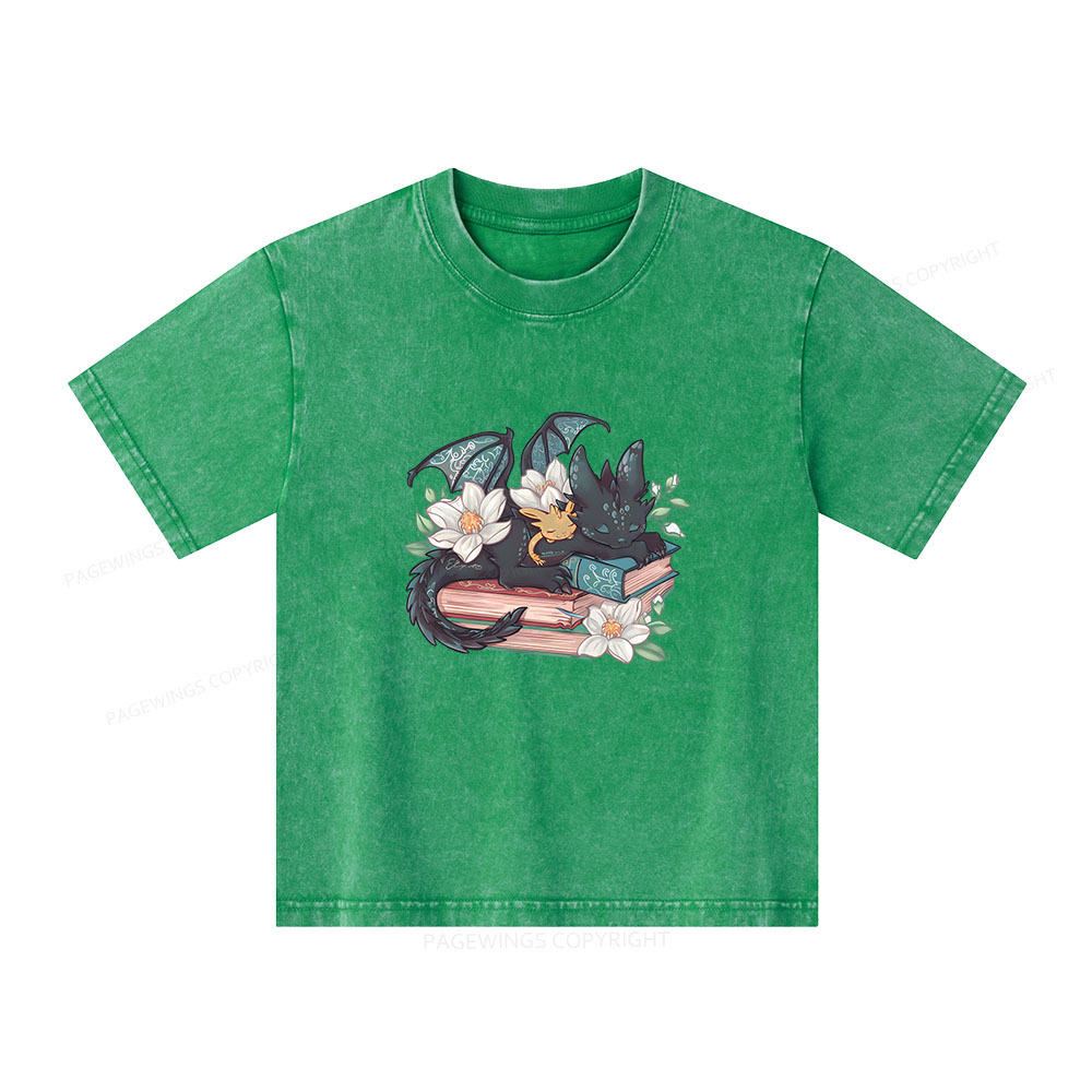 Pagewings Fantasy Book Dragon Unisex Kids Washed T-shirt