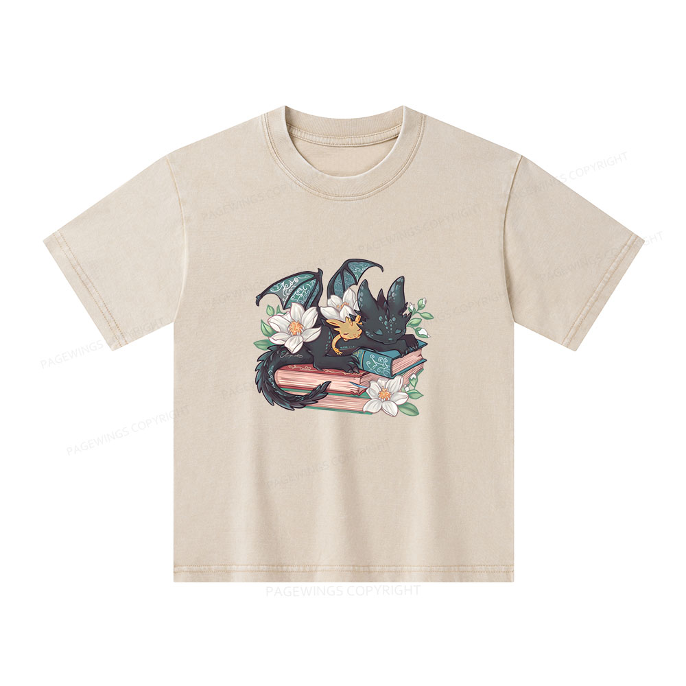 Pagewings Fantasy Book Dragon Unisex Kids Washed T-shirt