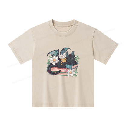 Pagewings Fantasy Book Dragon Unisex Kids Washed T-shirt