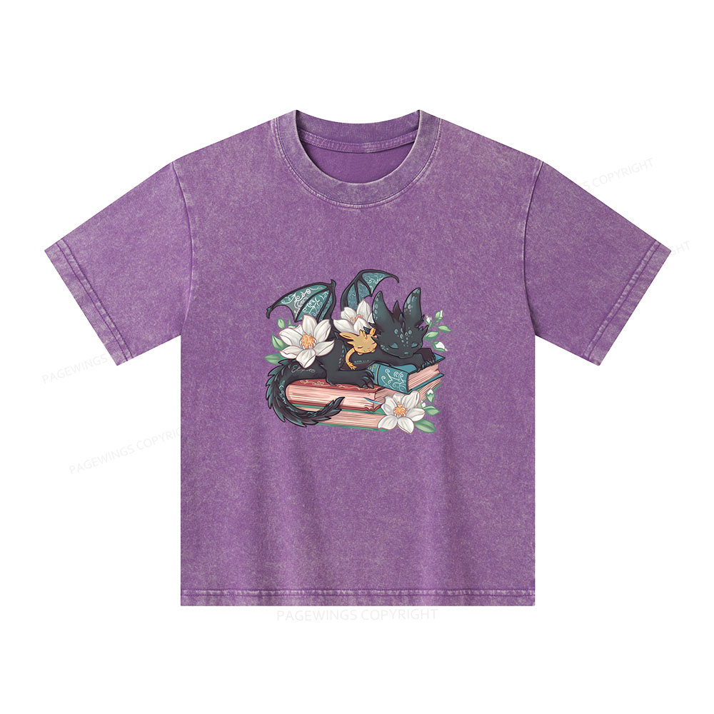 Pagewings Fantasy Book Dragon Unisex Kids Washed T-shirt