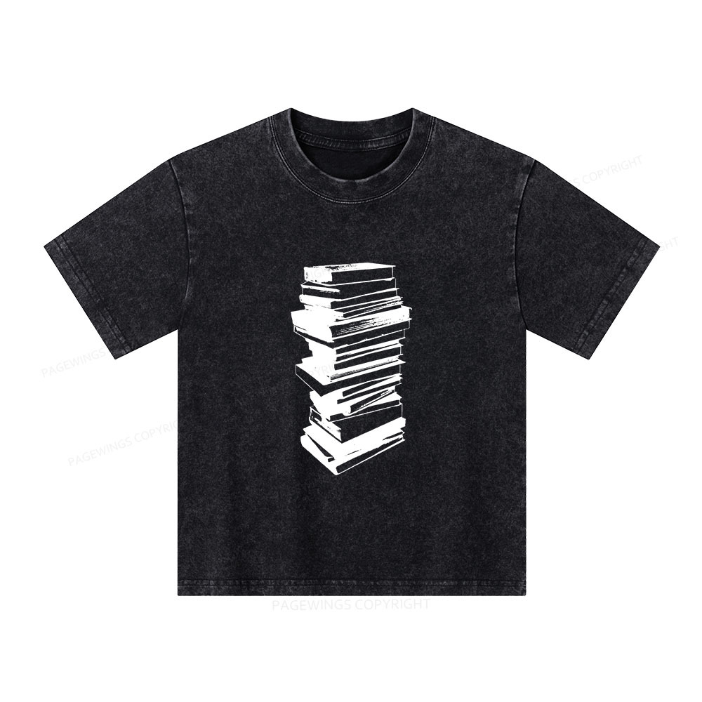 Pagewings Stack of Books Unisex Kids Washed T-shirt
