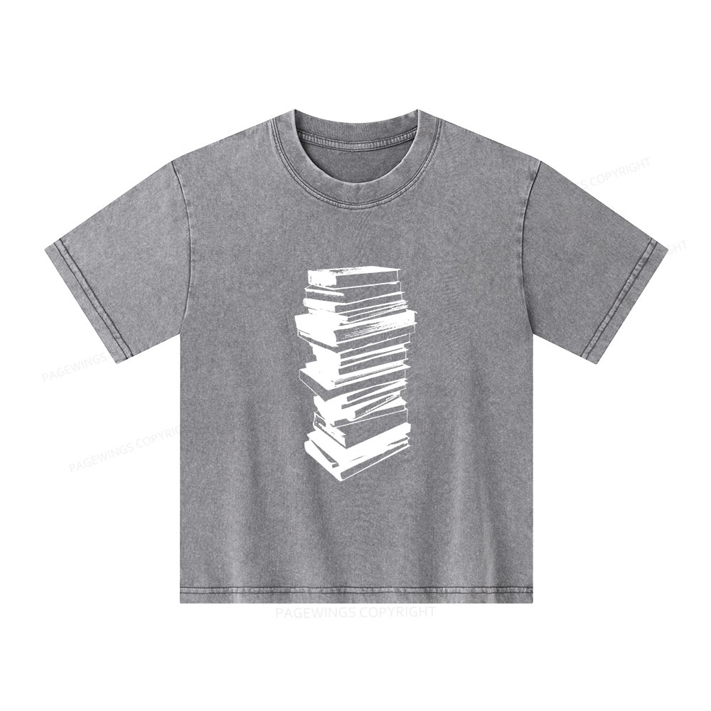 Pagewings Stack of Books Unisex Kids Washed T-shirt
