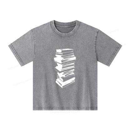 Pagewings Stack of Books Unisex Kids Washed T-shirt
