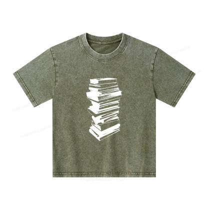 Pagewings Stack of Books Unisex Kids Washed T-shirt