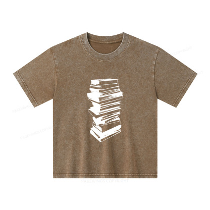 Pagewings Stack of Books Unisex Kids Washed T-shirt