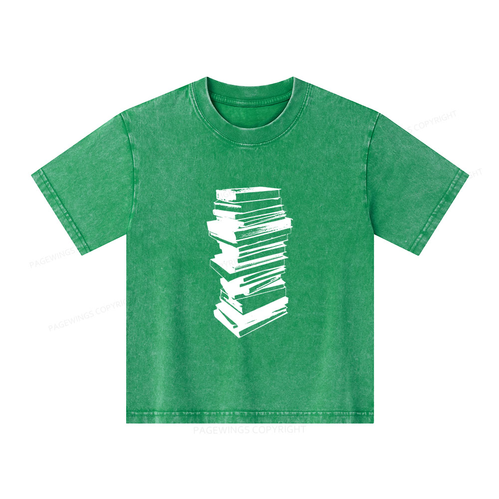 Pagewings Stack of Books Unisex Kids Washed T-shirt
