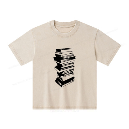 Pagewings Stack of Books Unisex Kids Washed T-shirt
