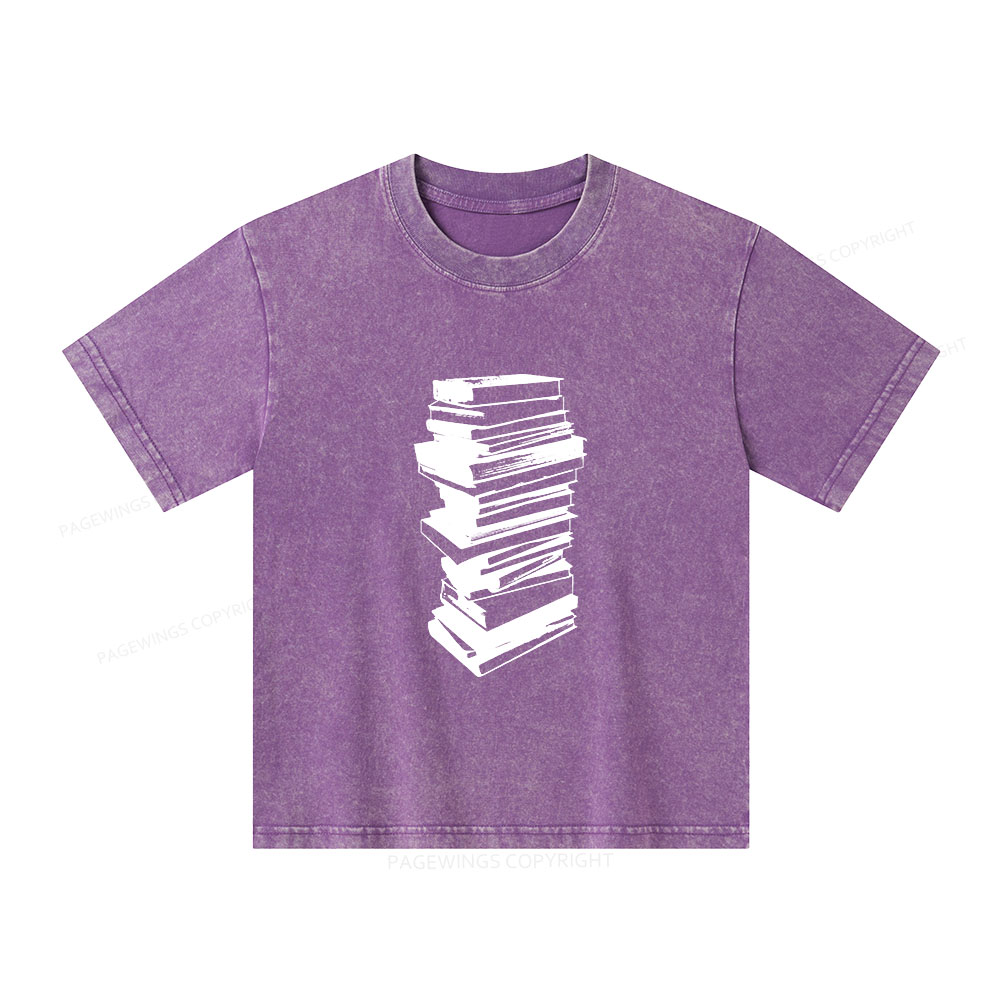Pagewings Stack of Books Unisex Kids Washed T-shirt