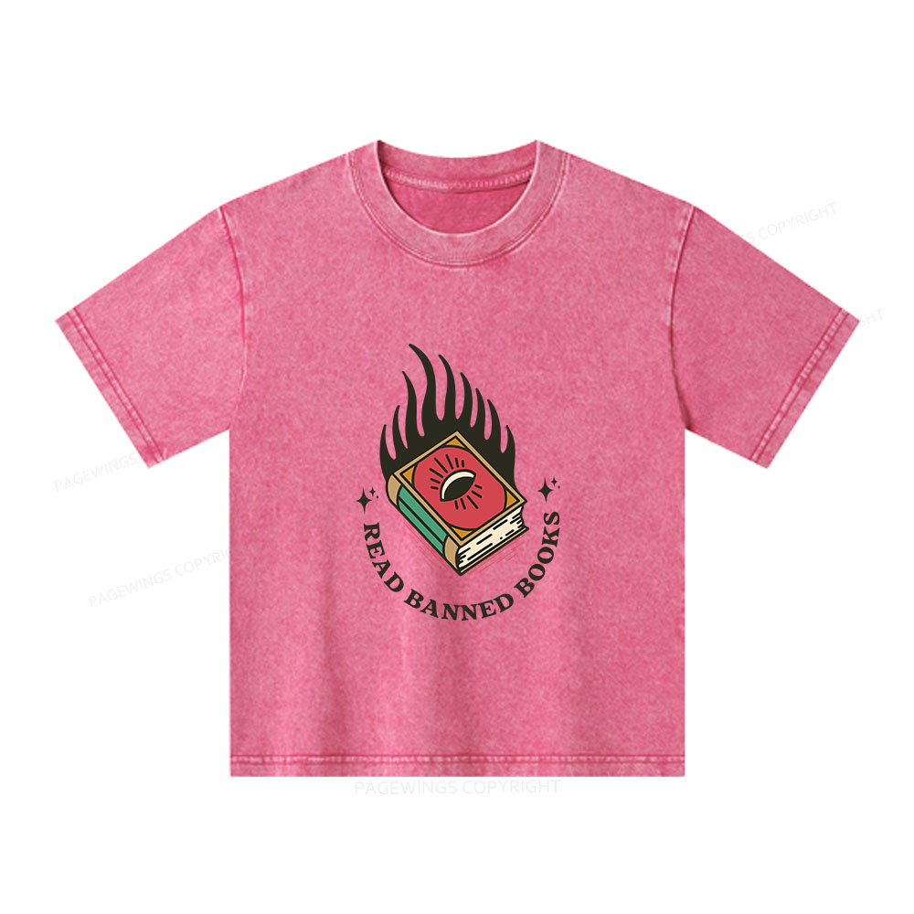 Pagewings Read Banned Books Unisex Kids Washed T-shirt