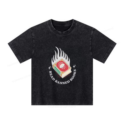 Pagewings Read Banned Books Unisex Kids Washed T-shirt