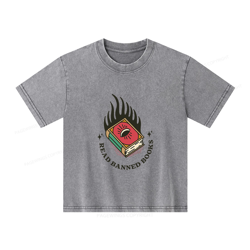 Pagewings Read Banned Books Unisex Kids Washed T-shirt