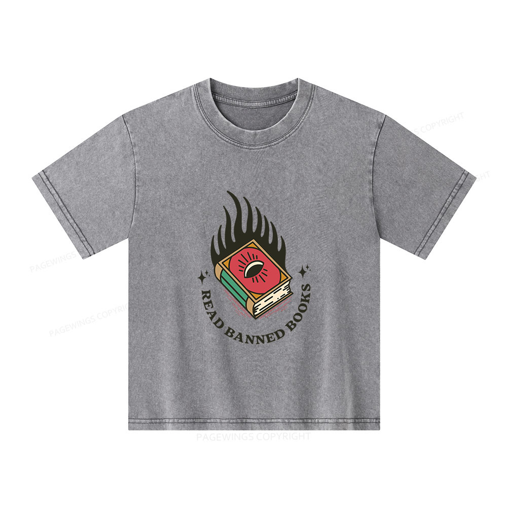 Pagewings Read Banned Books Unisex Kids Washed T-shirt