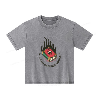 Pagewings Read Banned Books Unisex Kids Washed T-shirt