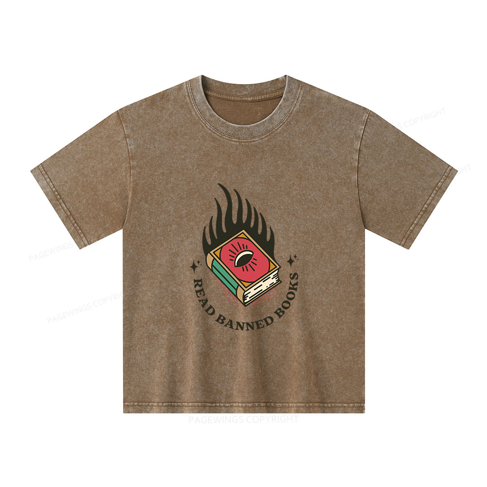 Pagewings Read Banned Books Unisex Kids Washed T-shirt