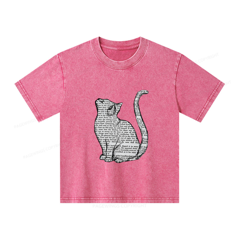 Pagewings Lots Of Books And Cute Cats Unisex Kids Washed T-shirt