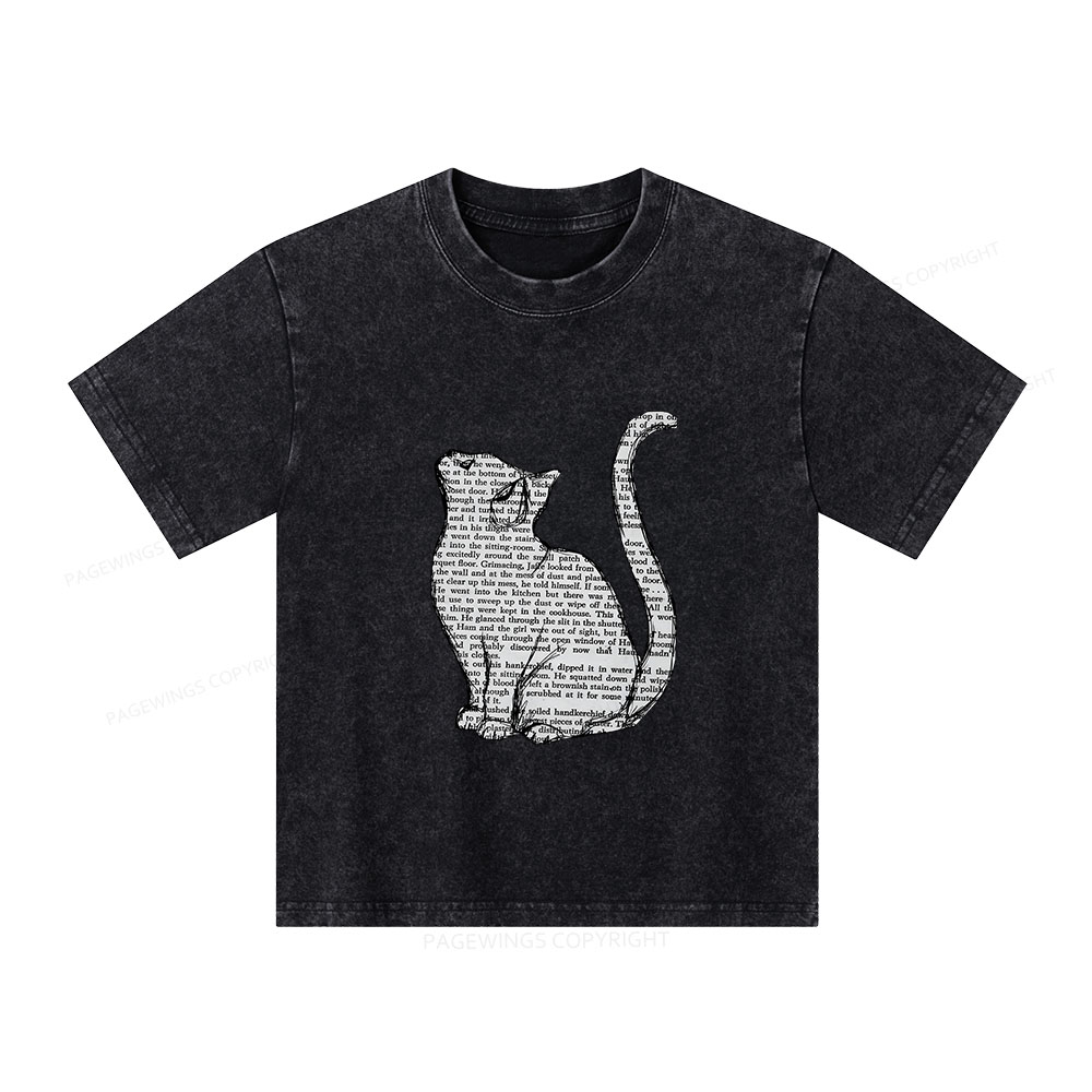 Pagewings Lots Of Books And Cute Cats Unisex Kids Washed T-shirt