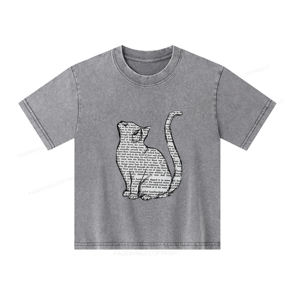 Pagewings Lots Of Books And Cute Cats Unisex Kids Washed T-shirt