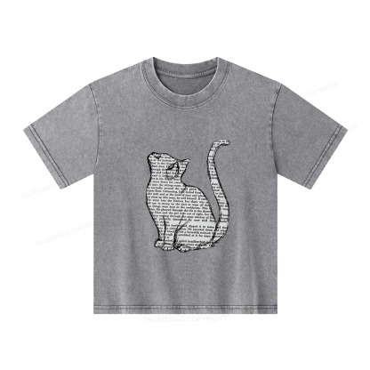 Pagewings Lots Of Books And Cute Cats Unisex Kids Washed T-shirt
