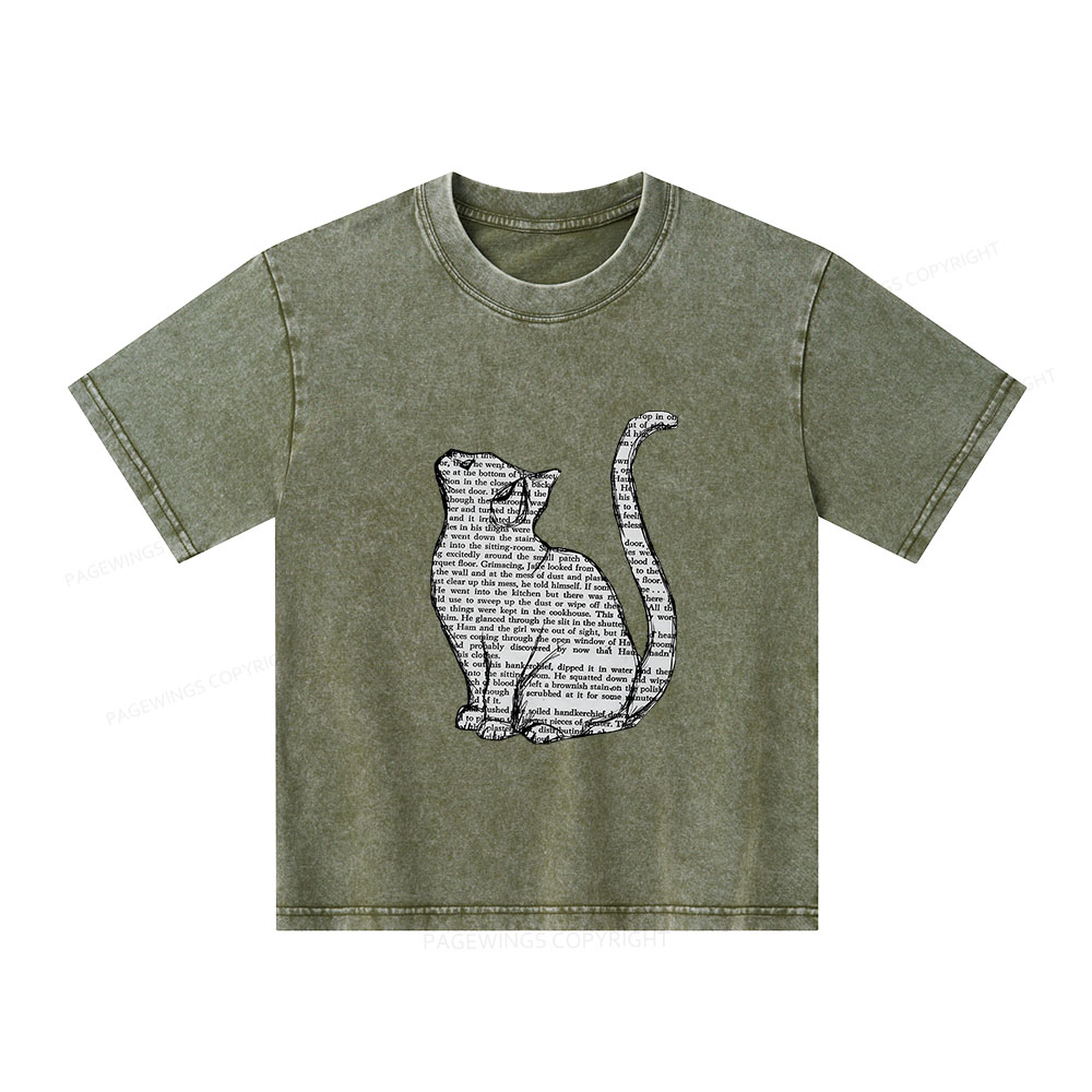 Pagewings Lots Of Books And Cute Cats Unisex Kids Washed T-shirt