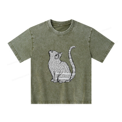 Pagewings Lots Of Books And Cute Cats Unisex Kids Washed T-shirt