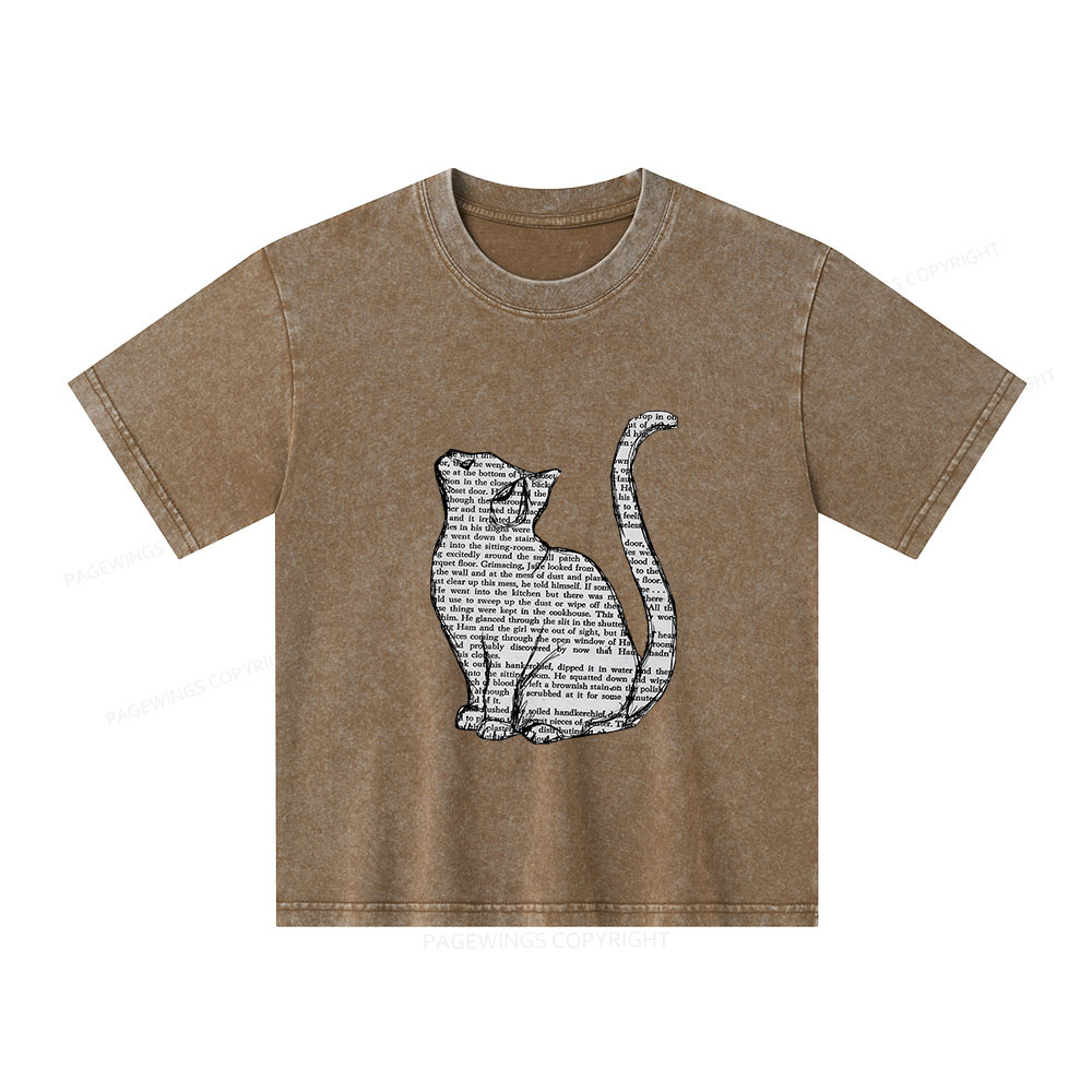 Pagewings Lots Of Books And Cute Cats Unisex Kids Washed T-shirt