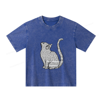 Pagewings Lots Of Books And Cute Cats Unisex Kids Washed T-shirt