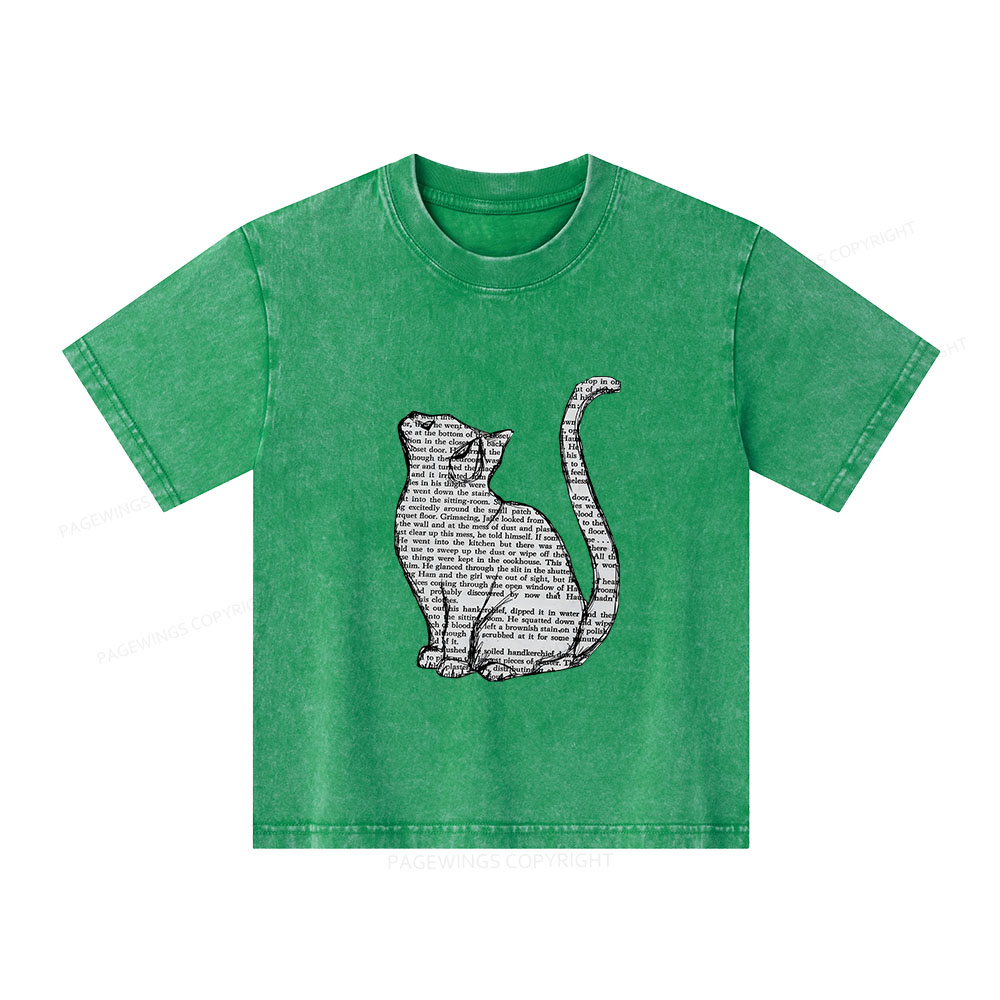 Pagewings Lots Of Books And Cute Cats Unisex Kids Washed T-shirt